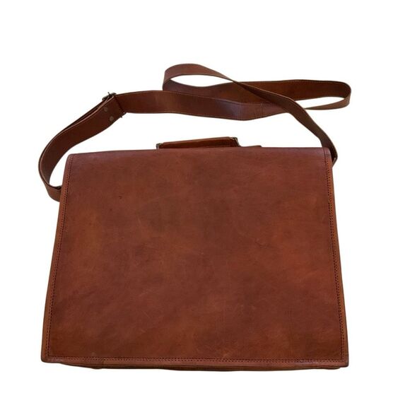 Cognac Leather Briefcase Messinger Bag Satchel Crossbody Laptopcase - Picture 2 of 12